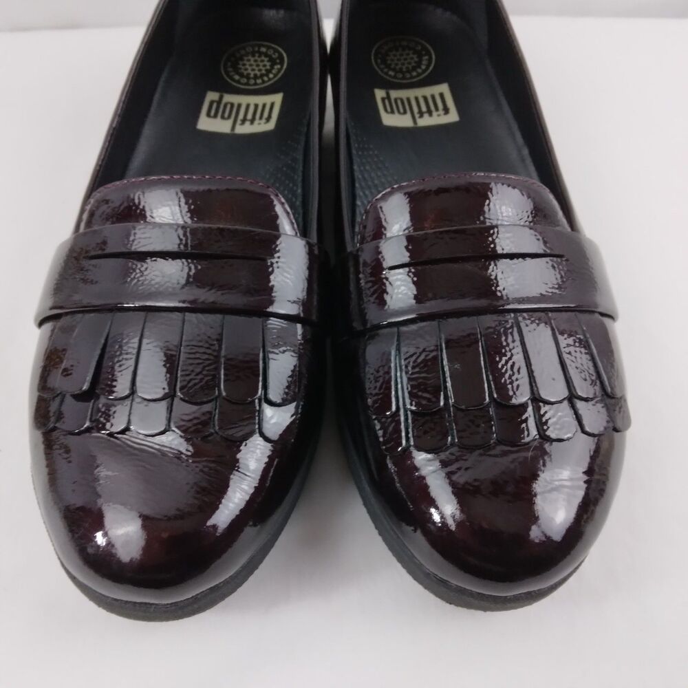 FitFlop Burgundy Patent Leather Kiltie Loafers Slip Ons Casual Shoes Women's 6 - Picture 4 of 10